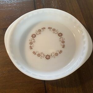 Dynaware Pyr-O-Rex White and Brown Ceramic vintage pie Plate